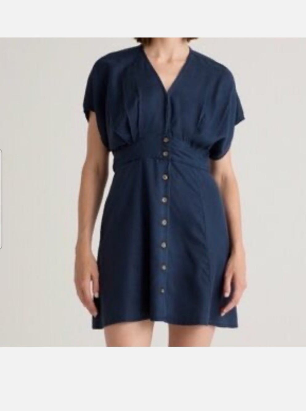 Quince Vintage Wash Tencel Button Front Dress Midnight Blue Large - Picture 1 of 8